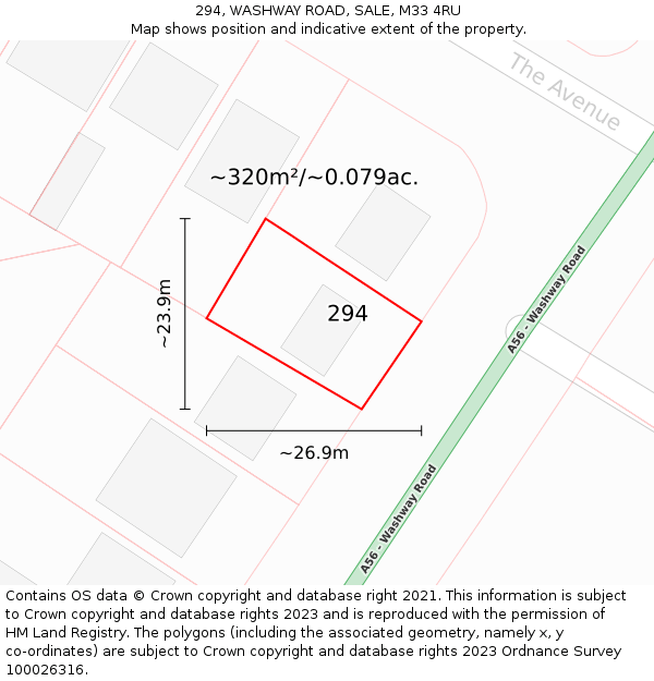 294, WASHWAY ROAD, SALE, M33 4RU: Plot and title map