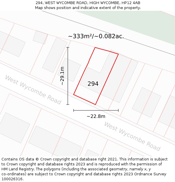 294, WEST WYCOMBE ROAD, HIGH WYCOMBE, HP12 4AB: Plot and title map