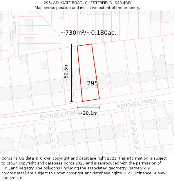 295, ASHGATE ROAD, CHESTERFIELD, S40 4DB: Plot and title map