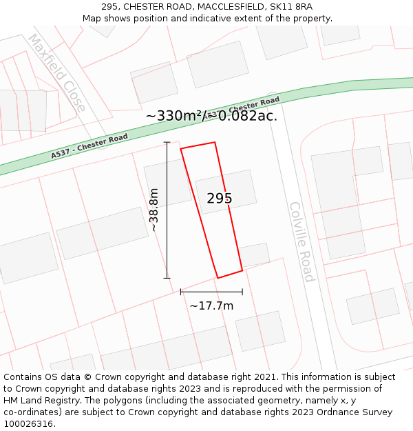 295, CHESTER ROAD, MACCLESFIELD, SK11 8RA: Plot and title map