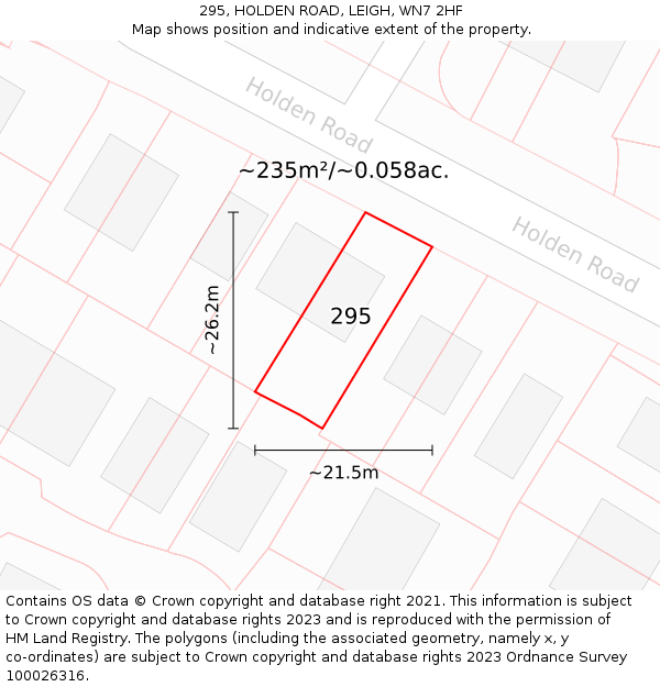 295, HOLDEN ROAD, LEIGH, WN7 2HF: Plot and title map