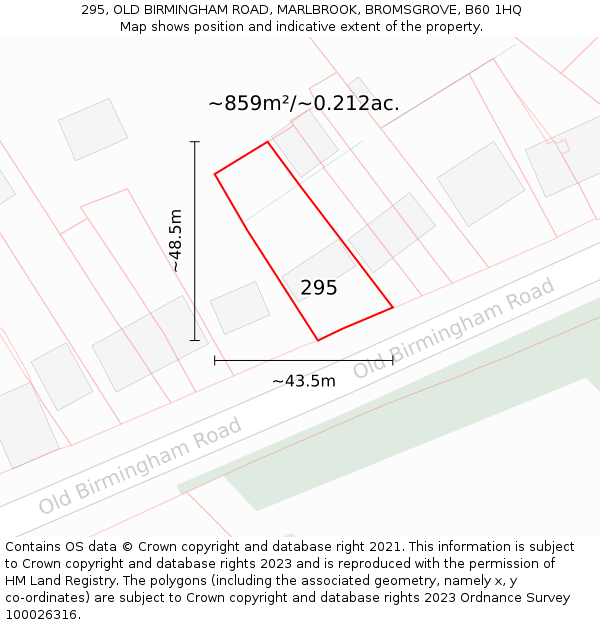 295, OLD BIRMINGHAM ROAD, MARLBROOK, BROMSGROVE, B60 1HQ: Plot and title map