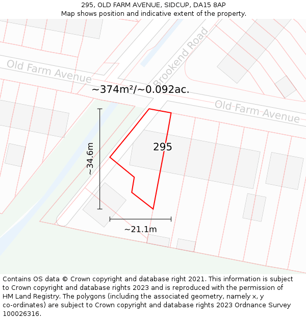 295, OLD FARM AVENUE, SIDCUP, DA15 8AP: Plot and title map