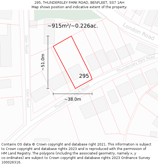 295, THUNDERSLEY PARK ROAD, BENFLEET, SS7 1AH: Plot and title map