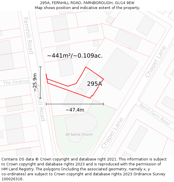 295A, FERNHILL ROAD, FARNBOROUGH, GU14 9EW: Plot and title map