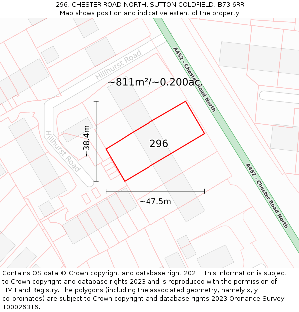 296, CHESTER ROAD NORTH, SUTTON COLDFIELD, B73 6RR: Plot and title map