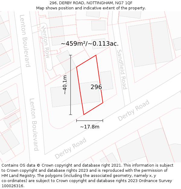 296, DERBY ROAD, NOTTINGHAM, NG7 1QF: Plot and title map