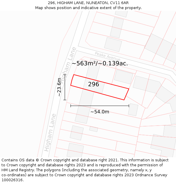296, HIGHAM LANE, NUNEATON, CV11 6AR: Plot and title map