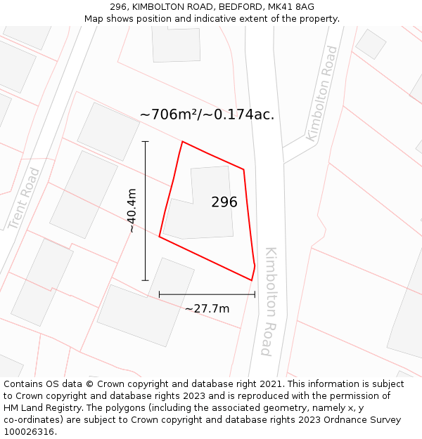 296, KIMBOLTON ROAD, BEDFORD, MK41 8AG: Plot and title map