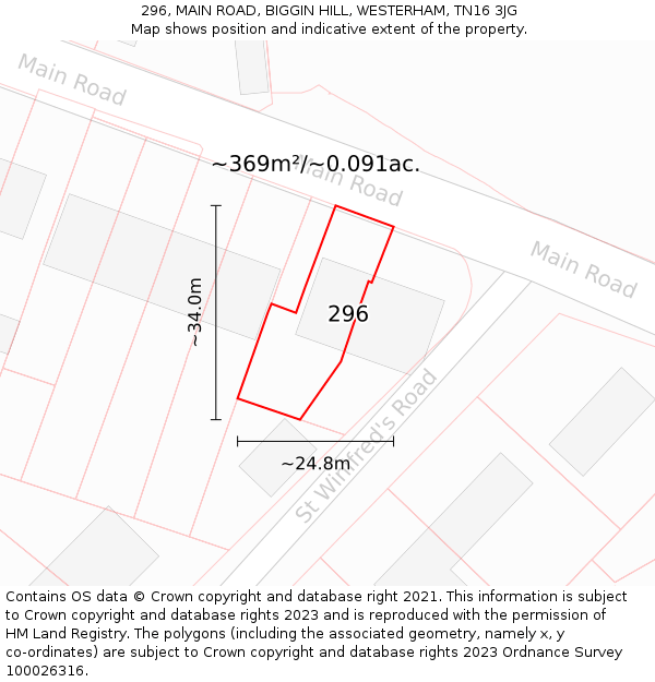 296, MAIN ROAD, BIGGIN HILL, WESTERHAM, TN16 3JG: Plot and title map