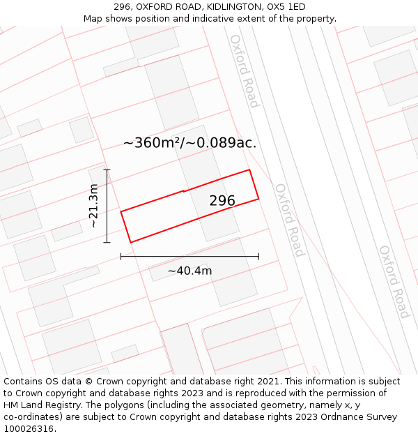 296, OXFORD ROAD, KIDLINGTON, OX5 1ED: Plot and title map