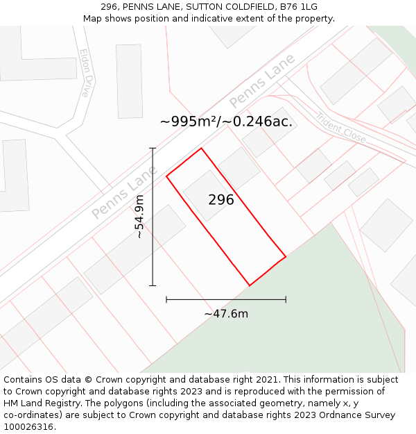 296, PENNS LANE, SUTTON COLDFIELD, B76 1LG: Plot and title map