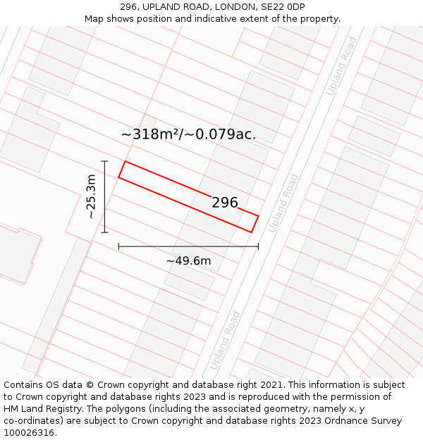 296, UPLAND ROAD, LONDON, SE22 0DP: Plot and title map