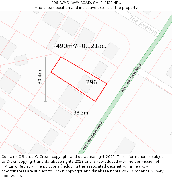 296, WASHWAY ROAD, SALE, M33 4RU: Plot and title map