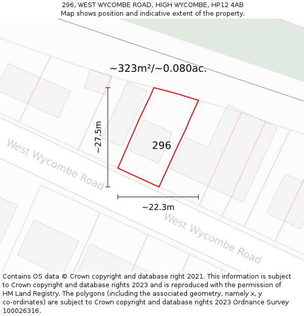 296, WEST WYCOMBE ROAD, HIGH WYCOMBE, HP12 4AB: Plot and title map