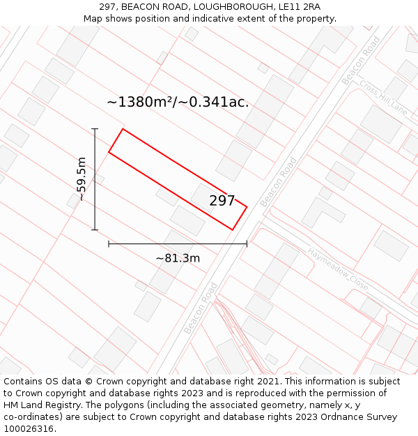 297, BEACON ROAD, LOUGHBOROUGH, LE11 2RA: Plot and title map