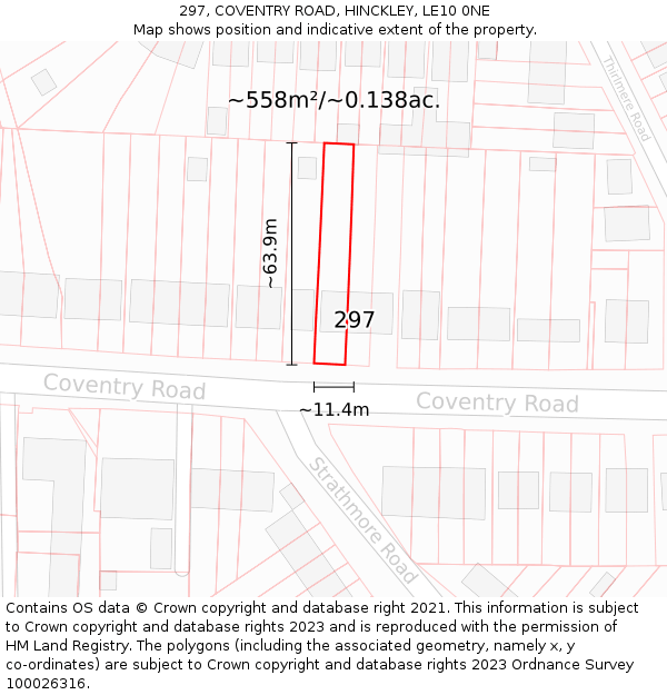 297, COVENTRY ROAD, HINCKLEY, LE10 0NE: Plot and title map