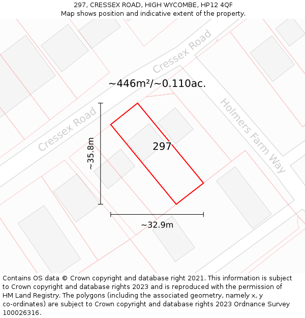 297, CRESSEX ROAD, HIGH WYCOMBE, HP12 4QF: Plot and title map