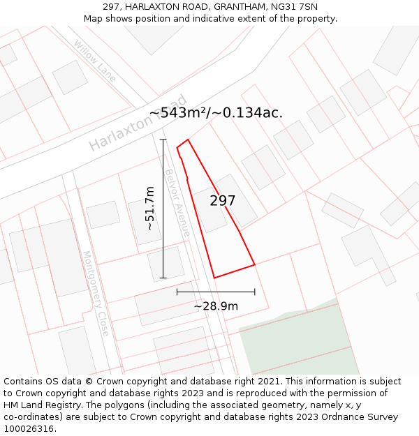 297, HARLAXTON ROAD, GRANTHAM, NG31 7SN: Plot and title map