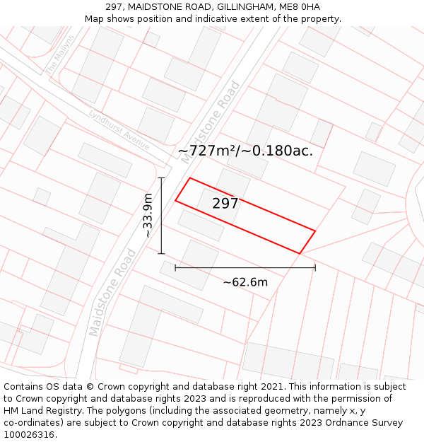 297, MAIDSTONE ROAD, GILLINGHAM, ME8 0HA: Plot and title map