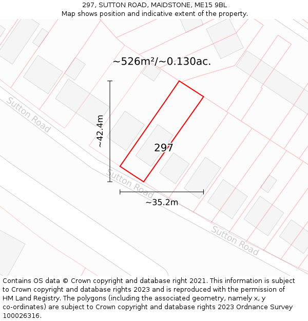297, SUTTON ROAD, MAIDSTONE, ME15 9BL: Plot and title map