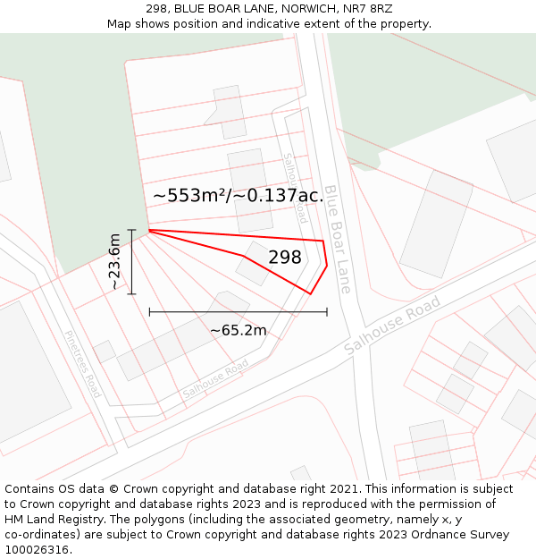 298, BLUE BOAR LANE, NORWICH, NR7 8RZ: Plot and title map