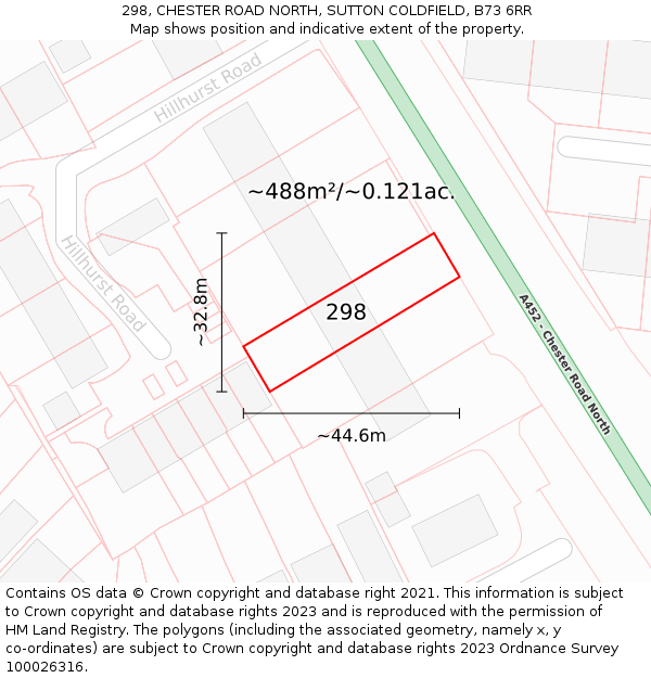 298, CHESTER ROAD NORTH, SUTTON COLDFIELD, B73 6RR: Plot and title map