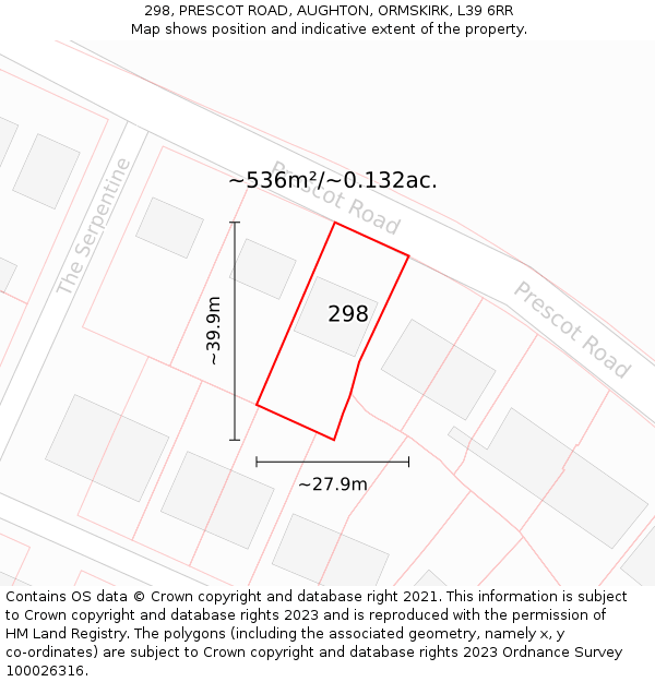 298, PRESCOT ROAD, AUGHTON, ORMSKIRK, L39 6RR: Plot and title map