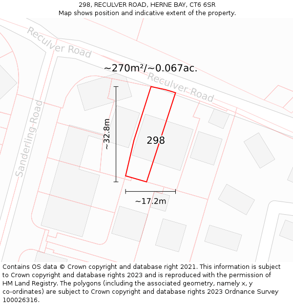 298, RECULVER ROAD, HERNE BAY, CT6 6SR: Plot and title map