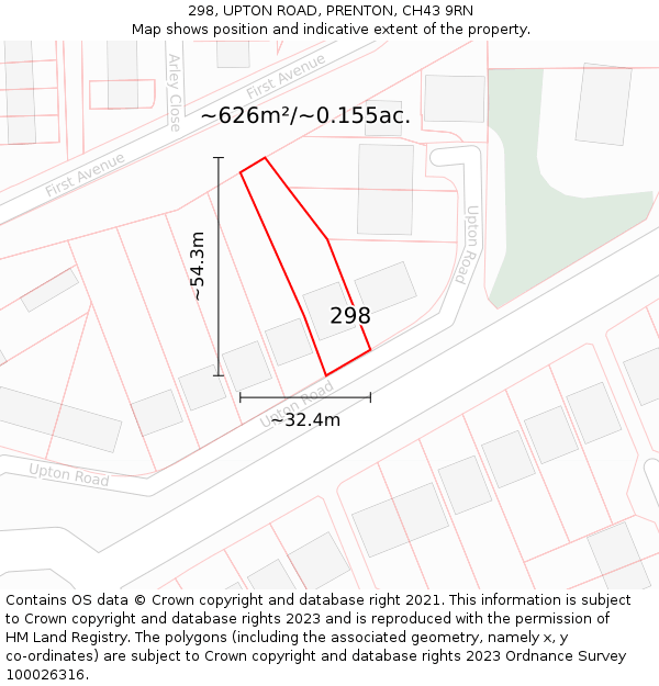 298, UPTON ROAD, PRENTON, CH43 9RN: Plot and title map