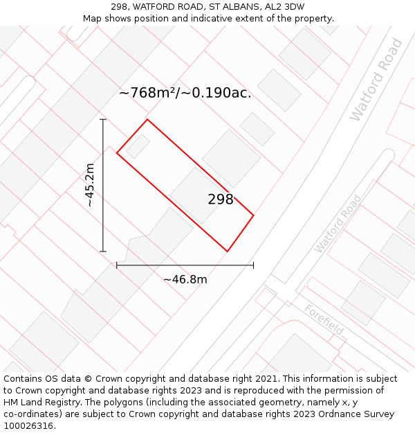 298, WATFORD ROAD, ST ALBANS, AL2 3DW: Plot and title map