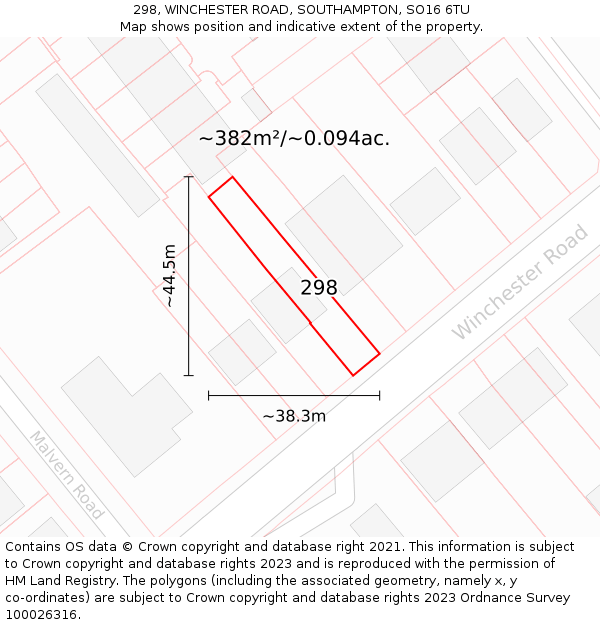 298, WINCHESTER ROAD, SOUTHAMPTON, SO16 6TU: Plot and title map