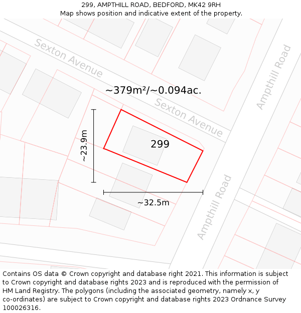 299, AMPTHILL ROAD, BEDFORD, MK42 9RH: Plot and title map