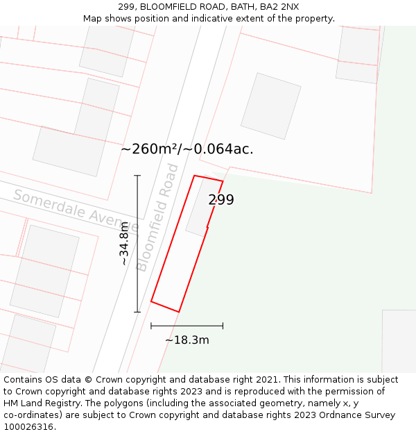 299, BLOOMFIELD ROAD, BATH, BA2 2NX: Plot and title map