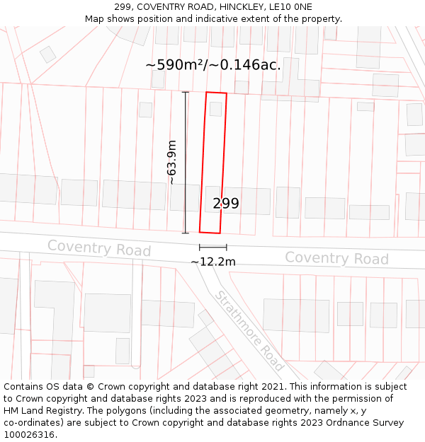 299, COVENTRY ROAD, HINCKLEY, LE10 0NE: Plot and title map