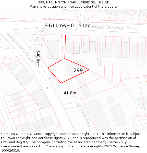 299, HARLINGTON ROAD, UXBRIDGE, UB8 3JD: Plot and title map
