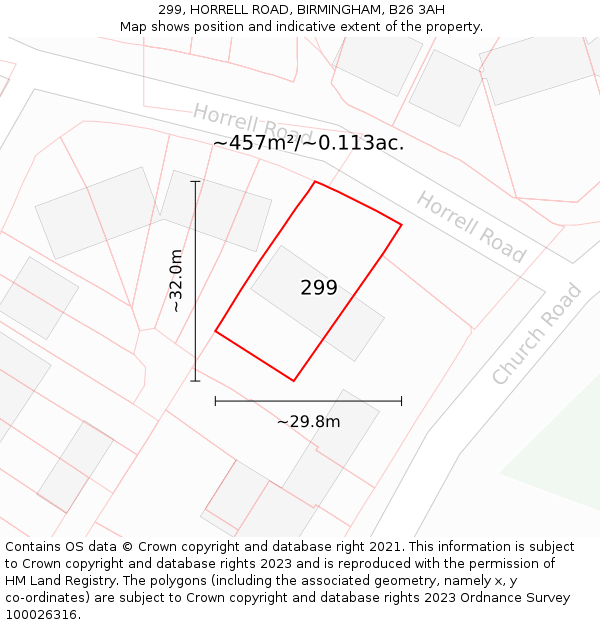 299, HORRELL ROAD, BIRMINGHAM, B26 3AH: Plot and title map