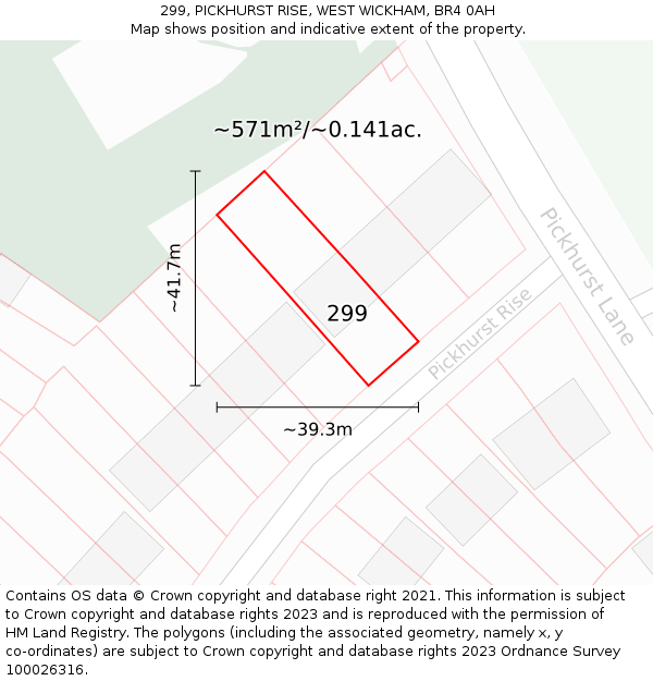 299, PICKHURST RISE, WEST WICKHAM, BR4 0AH: Plot and title map