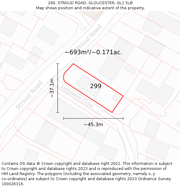 299, STROUD ROAD, GLOUCESTER, GL1 5LB: Plot and title map