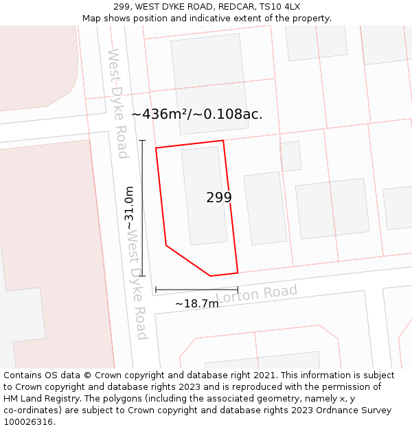 299, WEST DYKE ROAD, REDCAR, TS10 4LX: Plot and title map