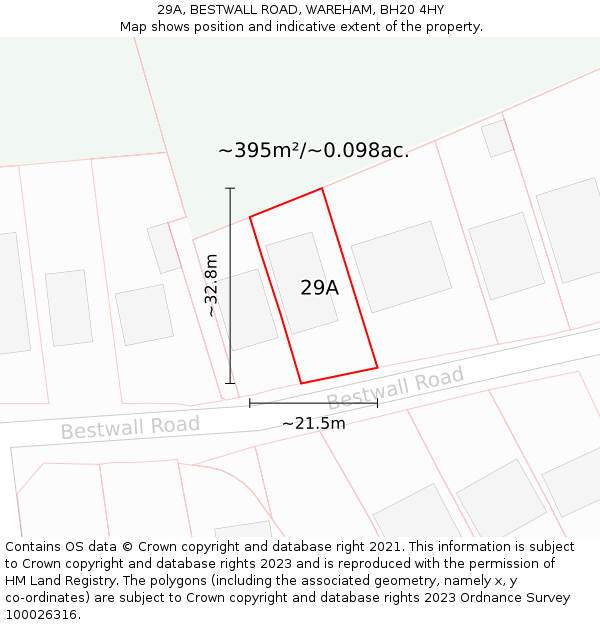 29A, BESTWALL ROAD, WAREHAM, BH20 4HY: Plot and title map