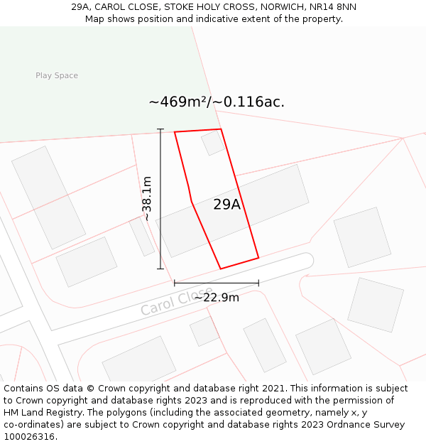 29A, CAROL CLOSE, STOKE HOLY CROSS, NORWICH, NR14 8NN: Plot and title map