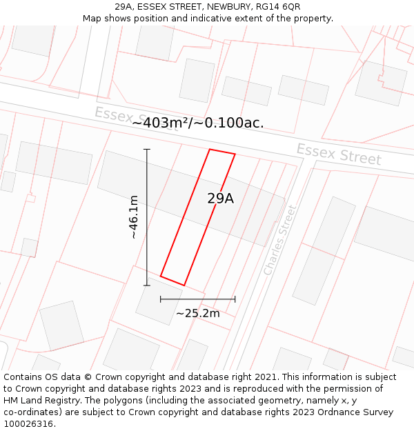29A, ESSEX STREET, NEWBURY, RG14 6QR: Plot and title map