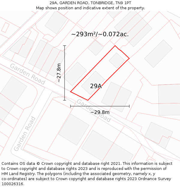 29A, GARDEN ROAD, TONBRIDGE, TN9 1PT: Plot and title map