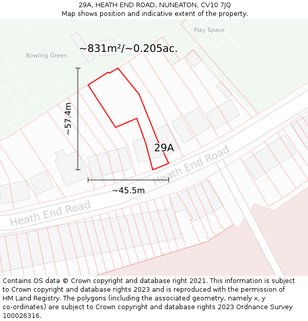 29A, HEATH END ROAD, NUNEATON, CV10 7JQ: Plot and title map