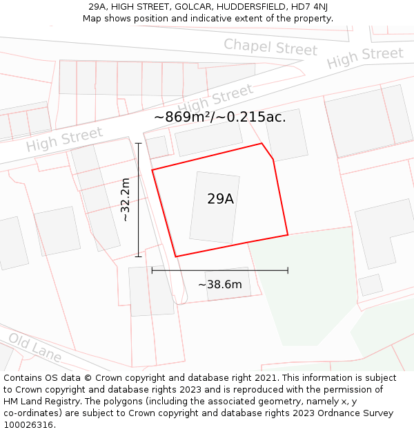 29A, HIGH STREET, GOLCAR, HUDDERSFIELD, HD7 4NJ: Plot and title map