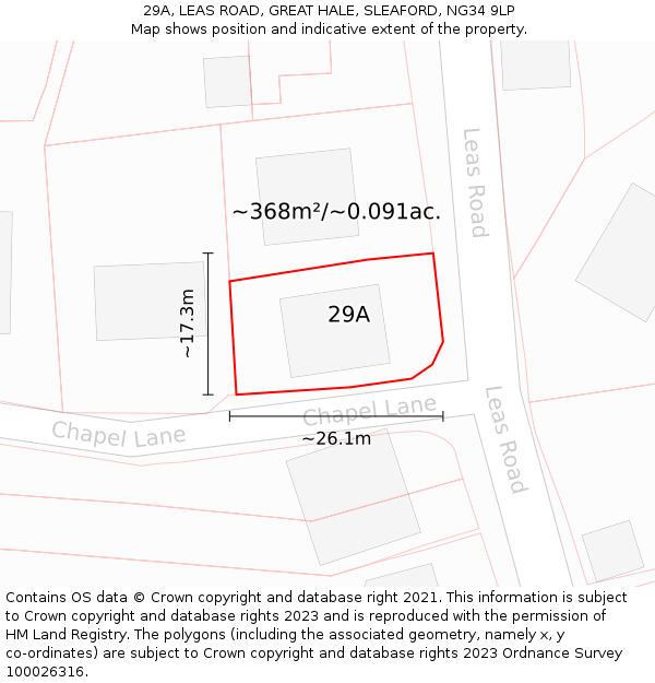 29A, LEAS ROAD, GREAT HALE, SLEAFORD, NG34 9LP: Plot and title map