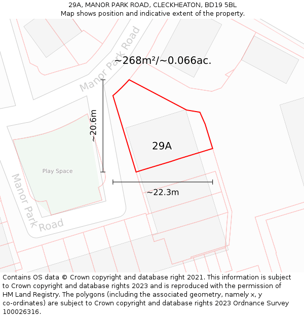29A, MANOR PARK ROAD, CLECKHEATON, BD19 5BL: Plot and title map