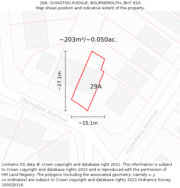 29A, OVINGTON AVENUE, BOURNEMOUTH, BH7 6SA: Plot and title map