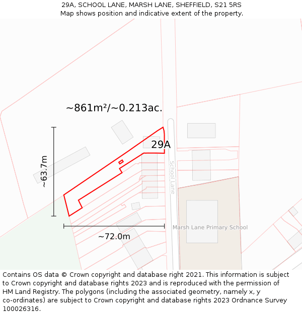 29A, SCHOOL LANE, MARSH LANE, SHEFFIELD, S21 5RS: Plot and title map